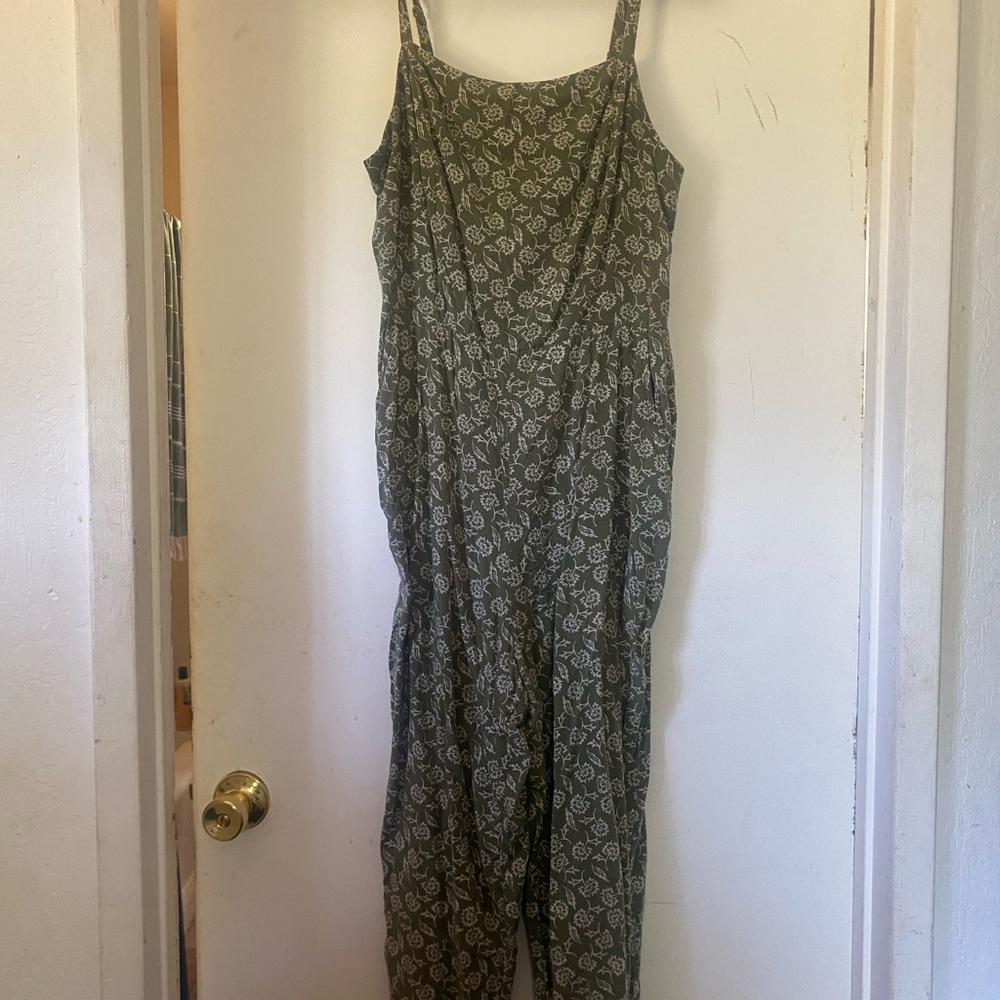 Old Navy Olive Floral Jumpsuit